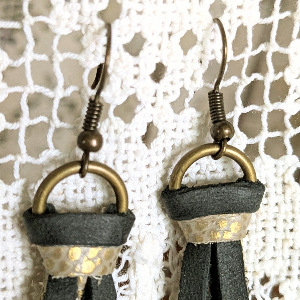 NWOT ($75) Boutique Fringe Boho Leather Earrings 9" Drop